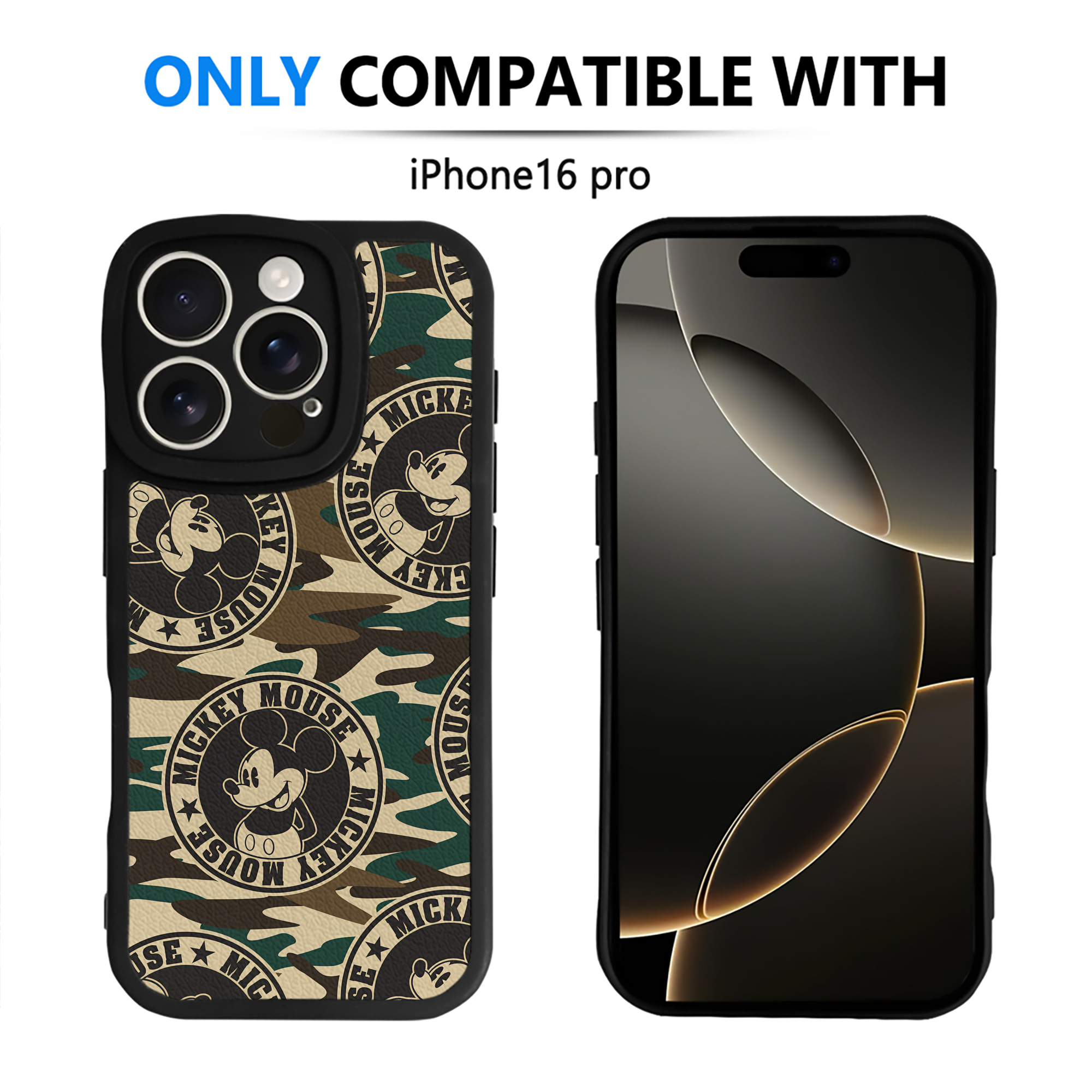（画像用） ミッキーマウス Mickey Mouse 【iPhone 16シリーズ対応】シリコンスマホケース（レザー調） 材質：シリコン